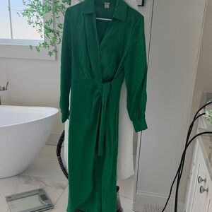 Magaschoni Kelly Green Wrap Midi Dress with Tie Waist